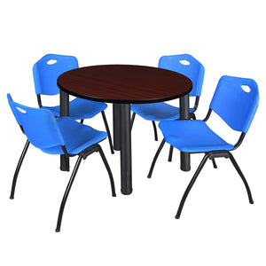 Kee Round Breakroom Table and Chair Package, Kee 36" Round Post-Leg Breakroom Table with 4 "M" Stack Chairs