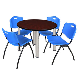 Kee Round Breakroom Table and Chair Package, Kee 36" Round Post-Leg Breakroom Table with 4 "M" Stack Chairs