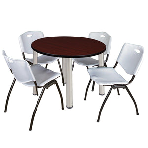 Kee Round Breakroom Table and Chair Package, Kee 36" Round Post-Leg Breakroom Table with 4 "M" Stack Chairs