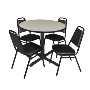 Cain Round Breakroom Table and Chair Package, Cain 36" Round X-Base Breakroom Table with 4 Restaurant Stack Chairs