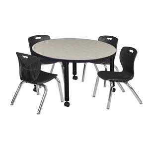 Kee Classroom Table and Chair Package, Kee 36" Round Mobile Adjustable Height Table with 4 Andy 12" Stack Chairs