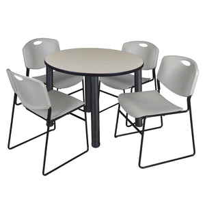 Kee Round Breakroom Table and Chair Package, Kee 36" Round Post-Leg Breakroom Table with 4 Zeng Stack Chairs