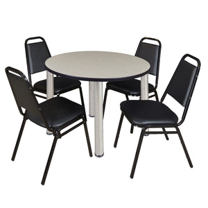 Kee Round Breakroom Table and Chair Package, Kee 36" Round Post-Leg Breakroom Table with 4 Restaurant Stack Chairs