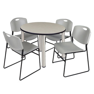 Kee Round Breakroom Table and Chair Package, Kee 36" Round Post-Leg Breakroom Table with 4 Zeng Stack Chairs