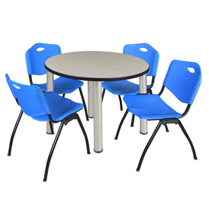 Kee Round Breakroom Table and Chair Package, Kee 36" Round Post-Leg Breakroom Table with 4 "M" Stack Chairs