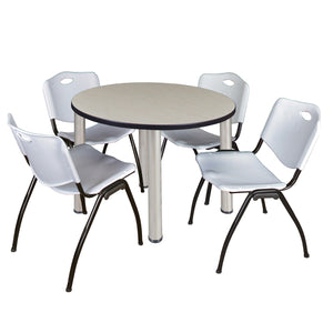 Kee Round Breakroom Table and Chair Package, Kee 36" Round Post-Leg Breakroom Table with 4 "M" Stack Chairs