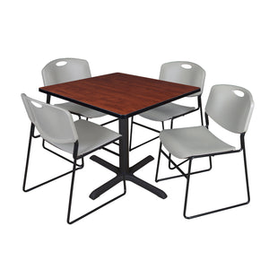 Cain Square Breakroom Table and Chair Package, Cain 42" Square X-Base Breakroom Table with 4 Zeng Stack Chairs