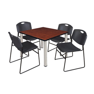 Kee Square Breakroom Table and Chair Package, Kee 42" Square Post-Leg Breakroom Table with 4 Zeng Stack Chairs