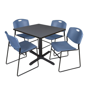 Cain Square Breakroom Table and Chair Package, Cain 42" Square X-Base Breakroom Table with 4 Zeng Stack Chairs