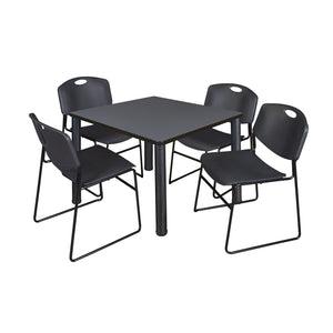 Kee Square Breakroom Table and Chair Package, Kee 42" Square Post-Leg Breakroom Table with 4 Zeng Stack Chairs