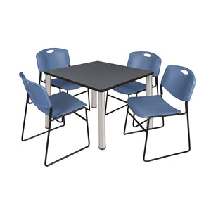 Kee Square Breakroom Table and Chair Package, Kee 42" Square Post-Leg Breakroom Table with 4 Zeng Stack Chairs