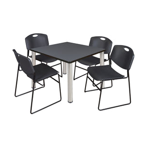 Kee Square Breakroom Table and Chair Package, Kee 42" Square Post-Leg Breakroom Table with 4 Zeng Stack Chairs