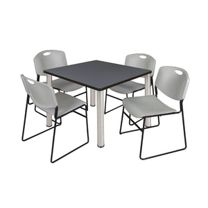 Kee Square Breakroom Table and Chair Package, Kee 42" Square Post-Leg Breakroom Table with 4 Zeng Stack Chairs