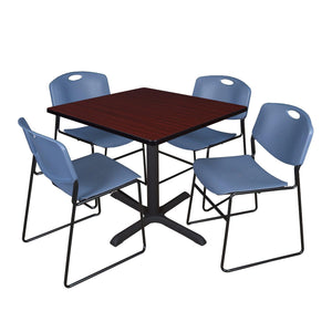 Cain Square Breakroom Table and Chair Package, Cain 42" Square X-Base Breakroom Table with 4 Zeng Stack Chairs