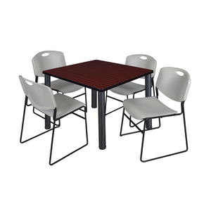 Kee Square Breakroom Table and Chair Package, Kee 42" Square Post-Leg Breakroom Table with 4 Zeng Stack Chairs