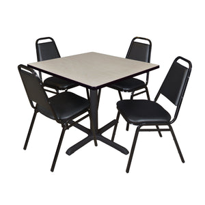 Cain Square Breakroom Table and Chair Package, Cain 42" Square X-Base Breakroom Table with 4 Restaurant Stack Chairs