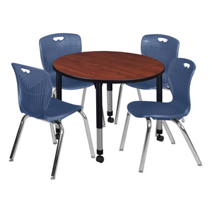 Kee Classroom Table and Chair Package, Kee 42" Round Mobile Adjustable Height Table with 4 Andy 18" Stack Chairs