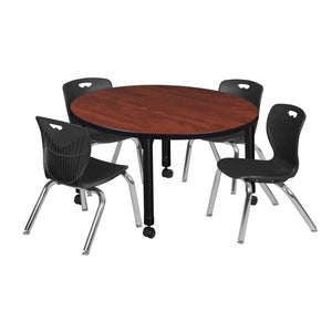 Kee Classroom Table and Chair Package, Kee 42" Round Mobile Adjustable Height Table with 4 Andy 12" Stack Chairs