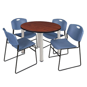 Kee Round Breakroom Table and Chair Package, Kee 42" Round Post-Leg Breakroom Table with 4 Zeng Stack Chairs