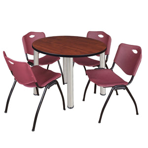 Kee Round Breakroom Table and Chair Package, Kee 42" Round Post-Leg Breakroom Table with 4 "M" Stack Chairs