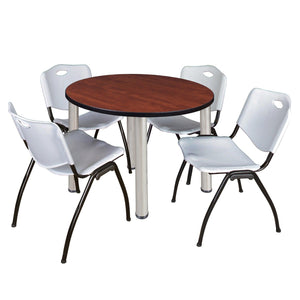 Kee Round Breakroom Table and Chair Package, Kee 42" Round Post-Leg Breakroom Table with 4 "M" Stack Chairs