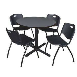 Cain Round Breakroom Table and Chair Package, Cain 42" Round X-Base Breakroom Table with 4 "M" Stack Chairs