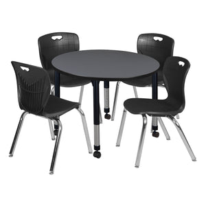 Kee Classroom Table and Chair Package, Kee 42" Round Mobile Adjustable Height Table with 4 Andy 18" Stack Chairs