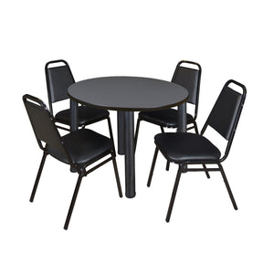Kee Round Breakroom Table and Chair Package, Kee 42" Round Post-Leg Breakroom Table with 4 Restaurant Stack Chairs