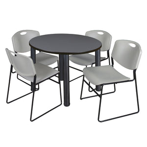 Kee Round Breakroom Table and Chair Package, Kee 42" Round Post-Leg Breakroom Table with 4 Zeng Stack Chairs