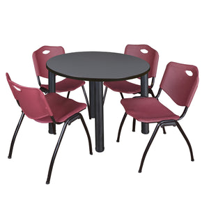 Kee Round Breakroom Table and Chair Package, Kee 42" Round Post-Leg Breakroom Table with 4 "M" Stack Chairs