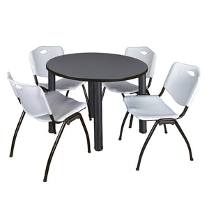 Kee Round Breakroom Table and Chair Package, Kee 42" Round Post-Leg Breakroom Table with 4 "M" Stack Chairs