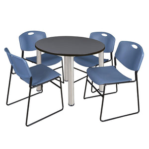 Kee Round Breakroom Table and Chair Package, Kee 42" Round Post-Leg Breakroom Table with 4 Zeng Stack Chairs