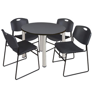 Kee Round Breakroom Table and Chair Package, Kee 42" Round Post-Leg Breakroom Table with 4 Zeng Stack Chairs