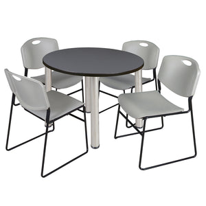 Kee Round Breakroom Table and Chair Package, Kee 42" Round Post-Leg Breakroom Table with 4 Zeng Stack Chairs