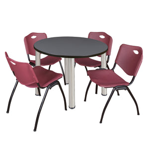 Kee Round Breakroom Table and Chair Package, Kee 42" Round Post-Leg Breakroom Table with 4 "M" Stack Chairs