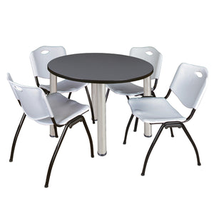 Kee Round Breakroom Table and Chair Package, Kee 42" Round Post-Leg Breakroom Table with 4 "M" Stack Chairs