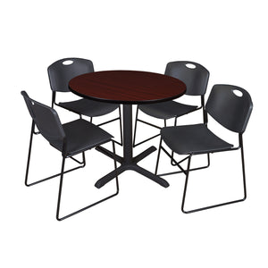 Cain Round Breakroom Table and Chair Package, Cain 42" Round X-Base Breakroom Table with 4 Zeng Stack Chairs