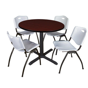 Cain Round Breakroom Table and Chair Package, Cain 42" Round X-Base Breakroom Table with 4 "M" Stack Chairs