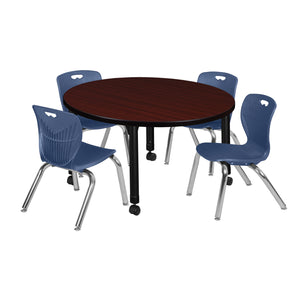 Kee Classroom Table and Chair Package, Kee 42" Round Mobile Adjustable Height Table with 4 Andy 12" Stack Chairs