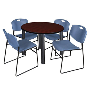 Kee Round Breakroom Table and Chair Package, Kee 42" Round Post-Leg Breakroom Table with 4 Zeng Stack Chairs