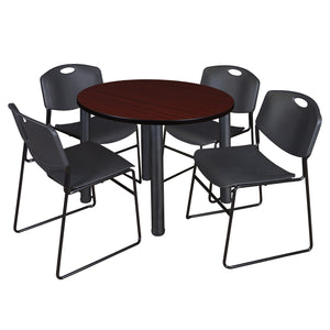 Kee Round Breakroom Table and Chair Package, Kee 42" Round Post-Leg Breakroom Table with 4 Zeng Stack Chairs