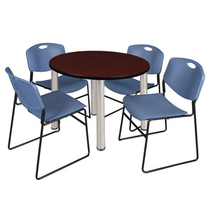 Kee Round Breakroom Table and Chair Package, Kee 42" Round Post-Leg Breakroom Table with 4 Zeng Stack Chairs