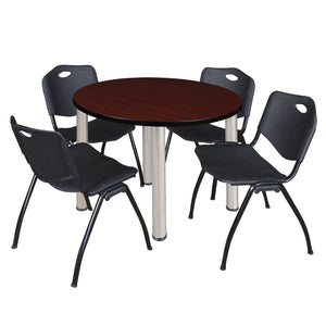 Kee Round Breakroom Table and Chair Package, Kee 42" Round Post-Leg Breakroom Table with 4 "M" Stack Chairs