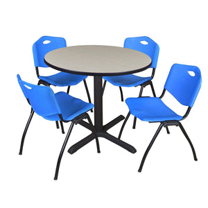 Cain Round Breakroom Table and Chair Package, Cain 42" Round X-Base Breakroom Table with 4 "M" Stack Chairs