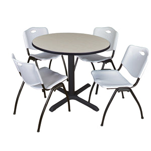 Cain Round Breakroom Table and Chair Package, Cain 42" Round X-Base Breakroom Table with 4 "M" Stack Chairs