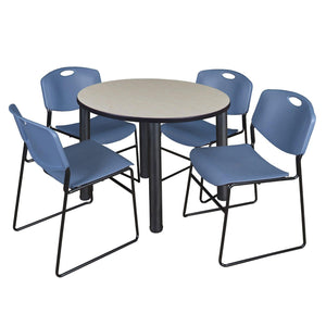 Kee Round Breakroom Table and Chair Package, Kee 42" Round Post-Leg Breakroom Table with 4 Zeng Stack Chairs