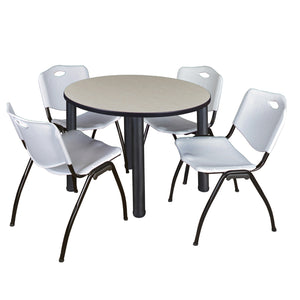 Kee Round Breakroom Table and Chair Package, Kee 42" Round Post-Leg Breakroom Table with 4 "M" Stack Chairs