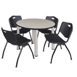 Kee Round Breakroom Table and Chair Package, Kee 42" Round Post-Leg Breakroom Table with 4 "M" Stack Chairs