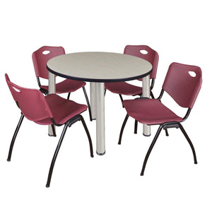 Kee Round Breakroom Table and Chair Package, Kee 42" Round Post-Leg Breakroom Table with 4 "M" Stack Chairs
