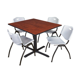 Cain Square Breakroom Table and Chair Package, Cain 48" Square X-Base Breakroom Table with 4 "M" Stack Chairs